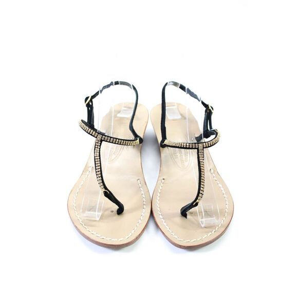 Moda Positano Womens Suede Studded Open Toe T-Strap Wedge Sandals Black Size 7US - Picture 2 of 10